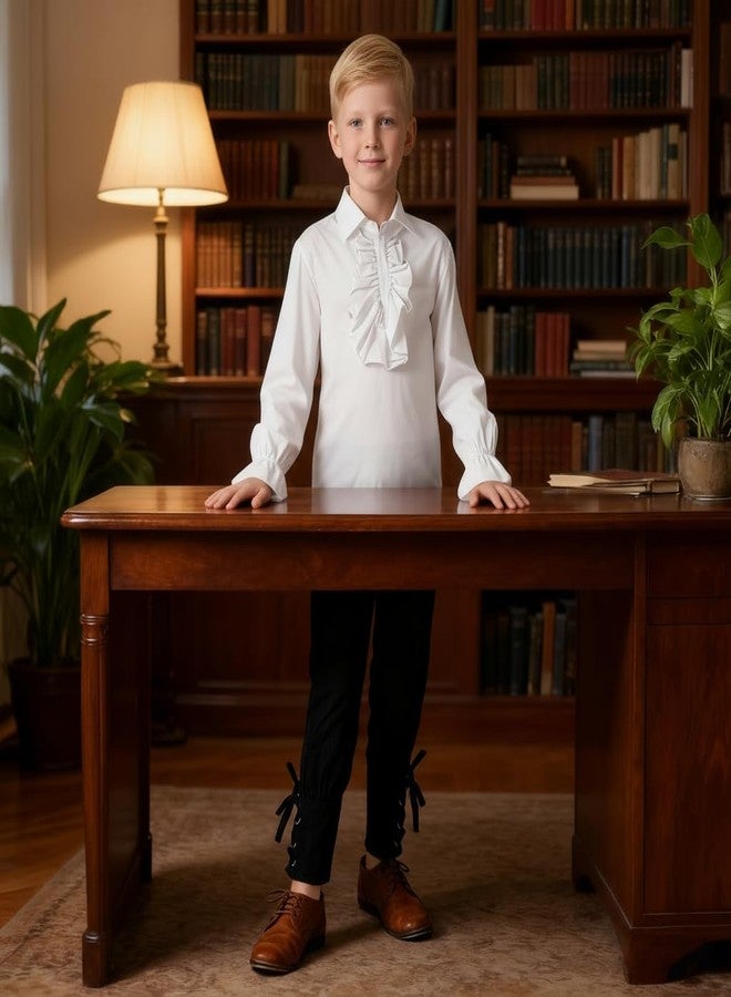 VZQI Boys Medieval Ruffled Long Sleeve Shirt Renaissance Costume Top for Kids Halloween Pirate Scottish Jacobite Short Tunic White 3'9''-4'3'' - Image 5